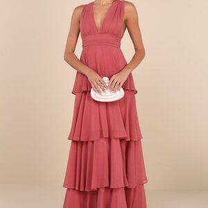 Lulus Amazing Evening Dark Rose Pink Tiered Maxi Dress - Size XL